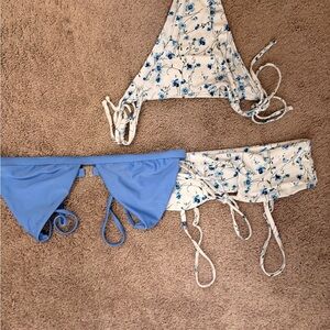 PrettyLittleThing Blue and White Floral Bikini Set